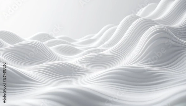 Fototapeta Monochromatic Digital Art: Serene Wavy Waves on a White Background. A close up of a white surface with wavy lines.