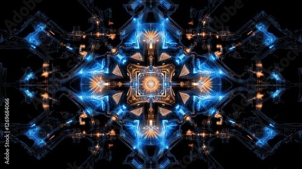 Fototapeta Abstract Technological Pattern with Glowing Blue and Orange Elements