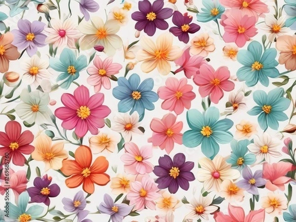 Fototapeta Textile summer flowers seamless colorful pattern background