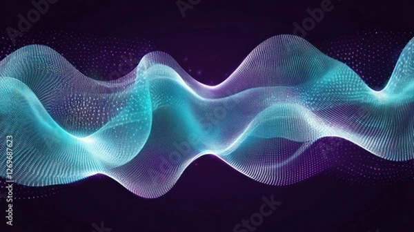 Fototapeta Abstract Digital Waveform with Particle Flow in Teal and Purple Hue