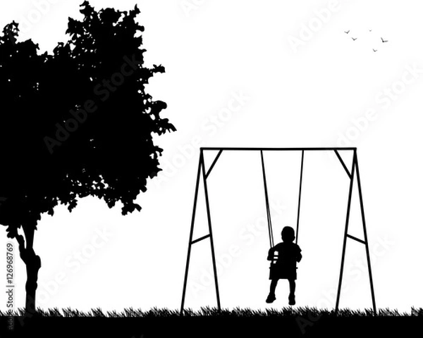 Fototapeta A child on a swing in park, one in the series of similar images silhouette