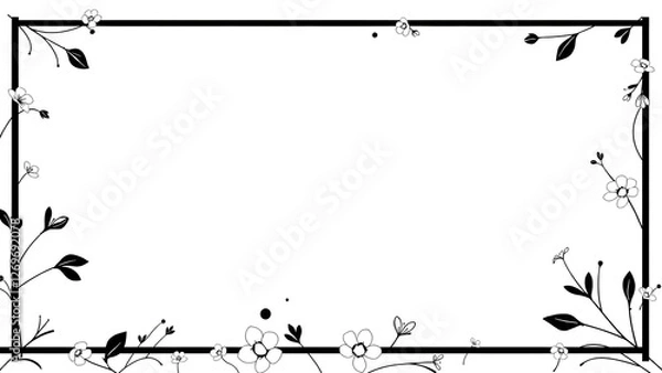 Fototapeta Minimalist Monochrome Black-White Border with Abstract Floral Patterns for Modern Designs