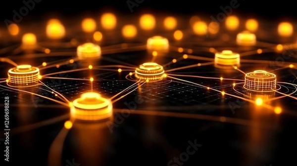 Fototapeta Interconnected Glowing Nodes, A Futuristic Network Visualization