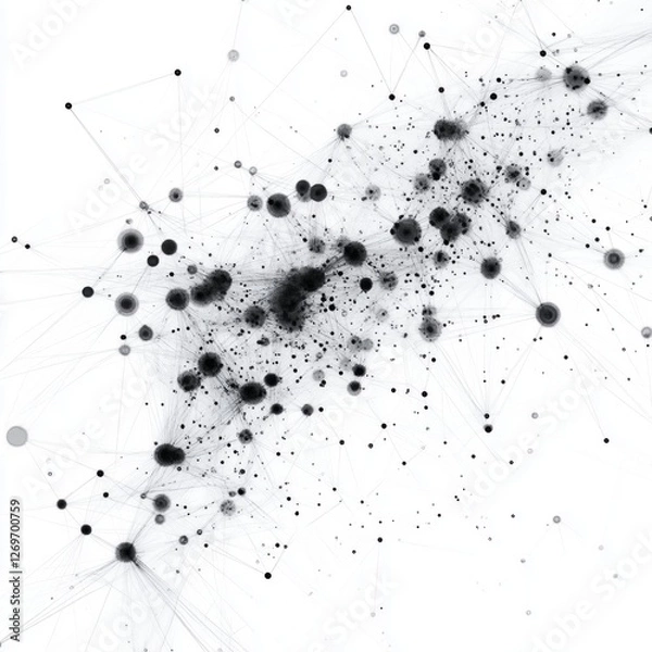 Fototapeta Abstract neural network visualization with black dots and lines on white background