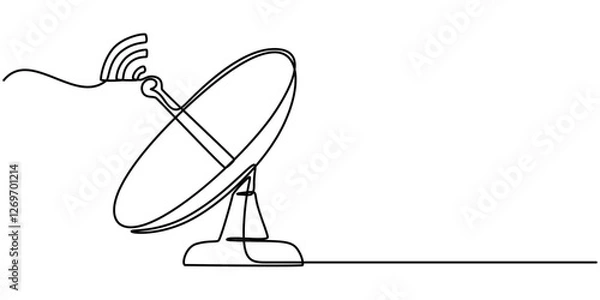 Fototapeta satellite dish continuous one line drawing, News and media satellite dish icon in thin line style, Satellite dish. Line icon with shadow on white background, Satellite dish on roof, minimal concept.