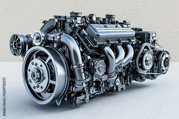 Obraz Car engine isolated on a white background. 3d illustration