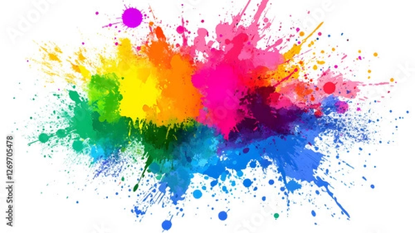 Fototapeta Rainbow coloured watercolour splatter design background, Holi colour splash on transparent background for banner or poster design, greeting card for festival of colours.splash, color, 