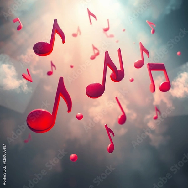 Obraz Pink music notes on the sky