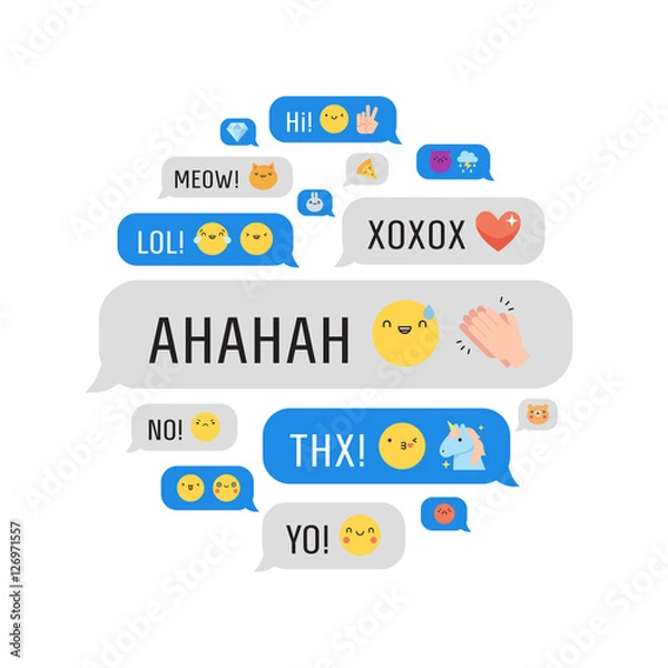 Obraz Messages with emoji and text circle illustration.