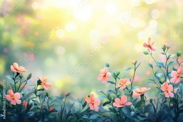 Fototapeta A delicate arrangement of illuminated flowers set in a gentle outdoor scene, capturing a feeling of warmth, joy, and the serene beauty of nature in bloom.