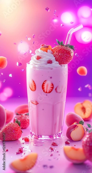 Fototapeta Pink strawberry milkshake