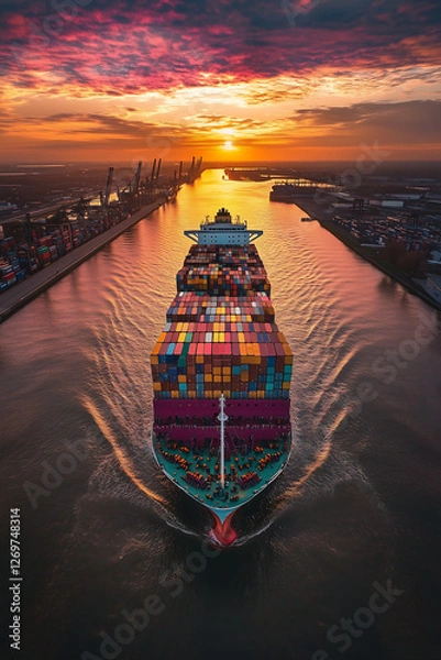 Fototapeta cargo ship loaded with containers