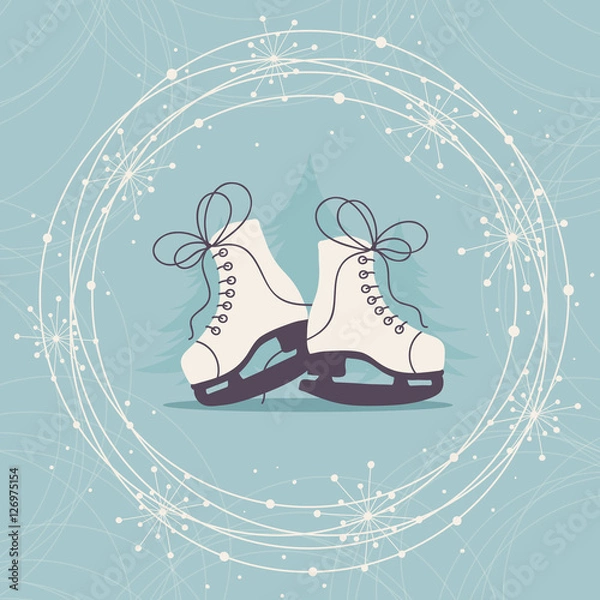 Fototapeta Winter Card with Ice Skates and Snowflakes. 