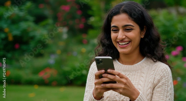 Obraz Girl showing cell phone screen