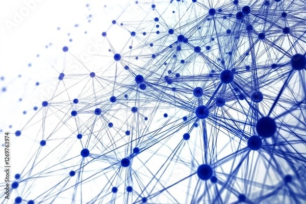 Fototapeta Abstract blue network nodes and lines forming complex connections