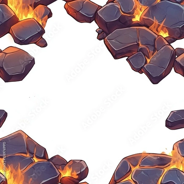 Obraz Fantasy Lava Rock Frame with Fire Elements for Mobile Game Level Design Illustration