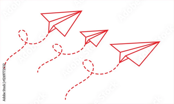 Fototapeta  Airplane icon set. Paper Plane doodle Vector Illustration. paper airbus icon set in red color. paper plane icon set. sketch icon. Paper airplane symbol.