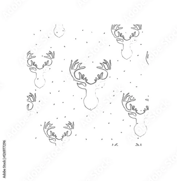 Obraz Modern seamless Christmas pattern with deer and snow. Hand drawn vector illustration. Wrapping Christmas pattern