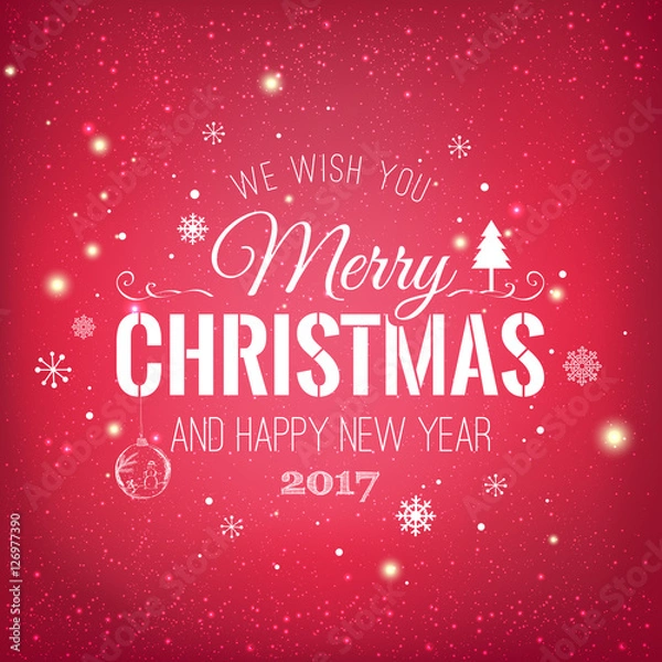 Obraz Christmas and New Year typographical on holidays background with snowflakes, light, stars. Vector Illustration. Xmas card