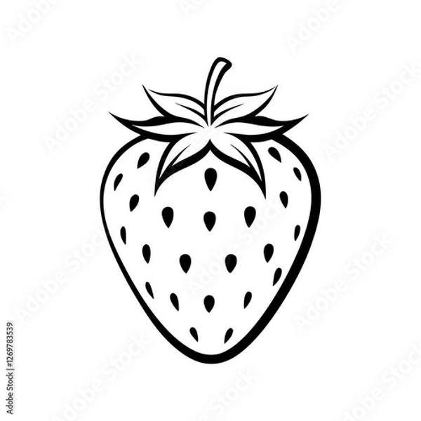 Fototapeta Black and white strawberry icon - simple outline design on white background