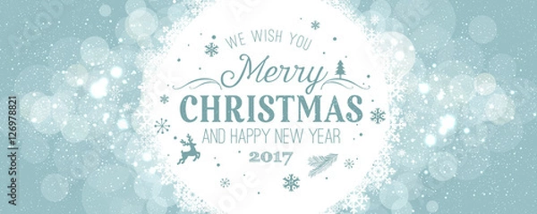 Fototapeta Christmas and New Year typographical on holidays background with snowflakes, light, stars. Vector Illustration. Xmas card