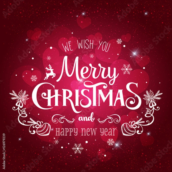 Obraz Boże Narodzenie i nowy rok typograficzne na tle wakacji z płatki śniegu, światło, gwiazdy. Ilustracji wektorowych. Karta Xmas