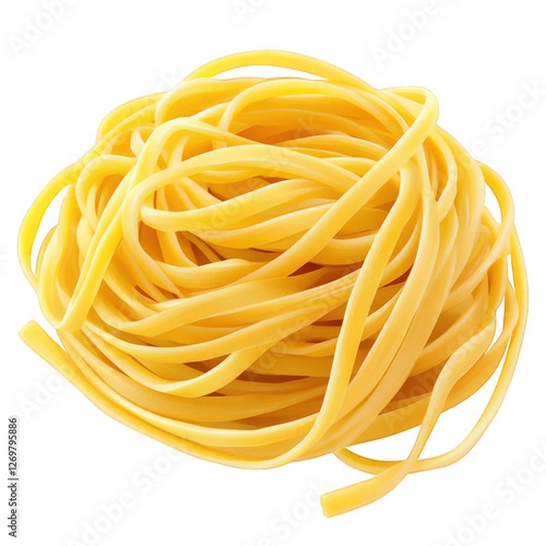 Obraz A stylized illustration of linguine pasta, coiled into a single pile, smooth strands with a natural yellow tint, transparent background, PNG