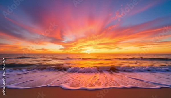 Obraz Vibrant sunset over the ocean with dramatic reflections, tranquility