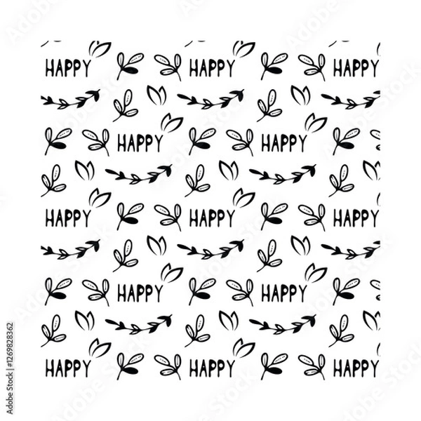 Fototapeta Happy Easter pattern, black and white, packaging, logo