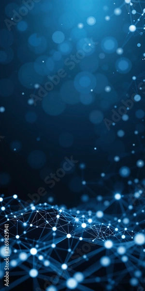 Fototapeta interconnected vibrant white dot network lattice grid in dark blue background
