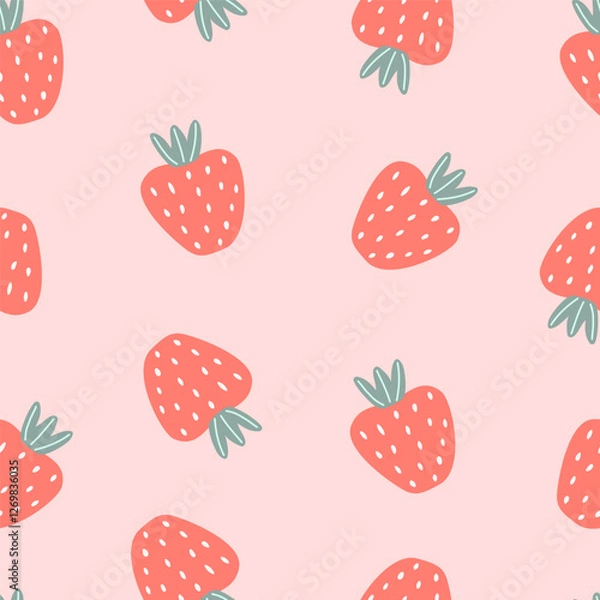 Fototapeta Art & Illustration.Seamless pattern with cute strawberry berry on pink background. Vector illustration for printing. Cute baby background.