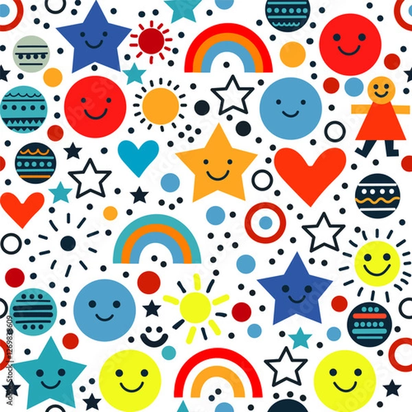 Fototapeta Hand drawn geometric seamless kids pattern with various geometric elements