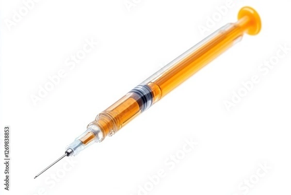 Obraz The vibrant syringe stands out with its orange liquid, highlighting the precision of medical tools isolated on transparent background