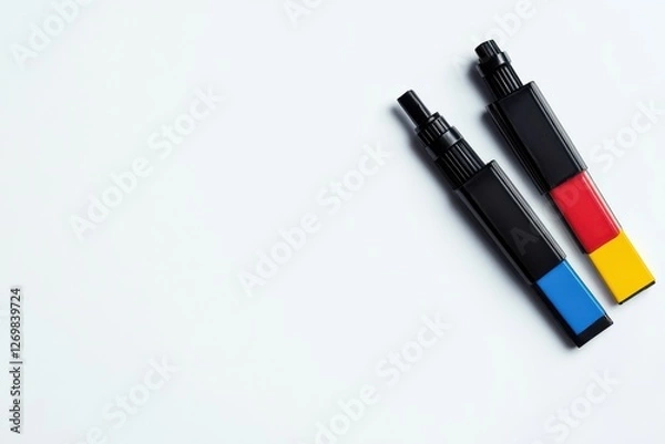 Obraz Artistic arrangement of vibrant marker pens on a clean white background during a creative session isolated on transparent background