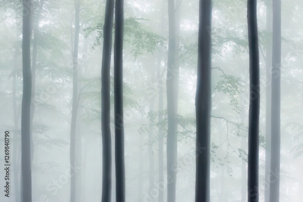 Obraz Forest view of tree trunks with branches