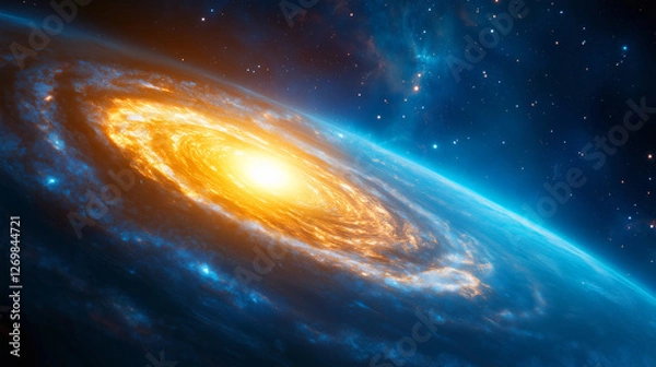 Fototapeta Stunning view of a swirling galaxy with bright core and cosmic backdrop illuminating the universe