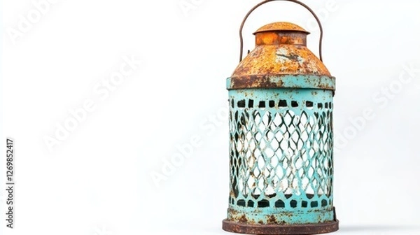 Fototapeta Rustic Teal Lantern with  Intricate Cutout Design