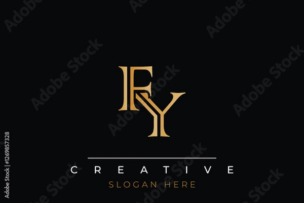 Obraz Sophisticated gold FY monogram logo on a sleek black background, ideal for branding, creative design, and luxurious themes.