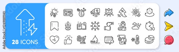 Fototapeta Manual, Nurse and Settings blueprint line icons. Interest rate, AI generate, Inflation icons. Pack of Timer, Cogwheel, Web timer icon. Electricity bulb, Waterproof, Dirty water pictogram. Vector