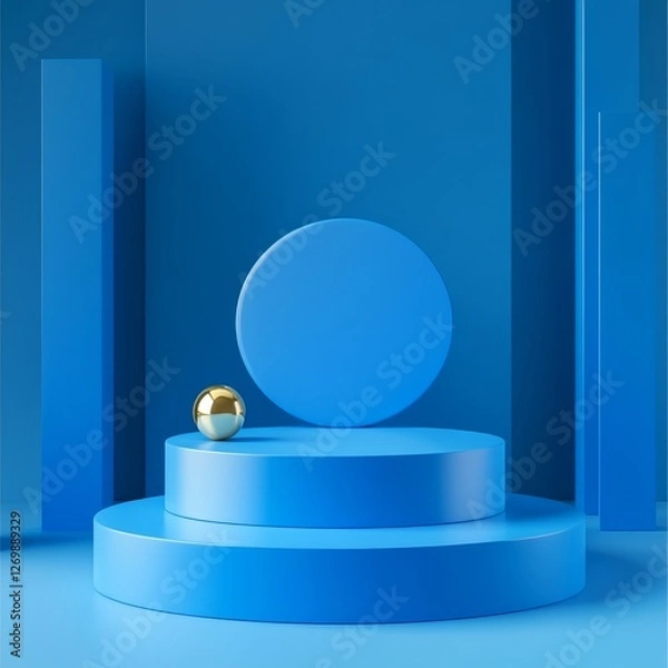 Fototapeta Bright Blue Podiums Positioned in a Modern Sports Arena During a Competition Event