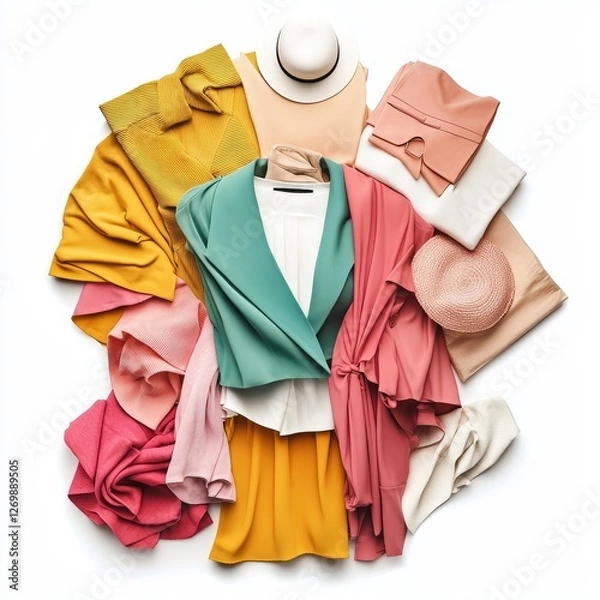 Fototapeta Display of Colorful T-Shirts Hanging on Hangers in a Well-Lit Setting Showcases Various Styles and Hues for Casual Wear and Everyday Comfort