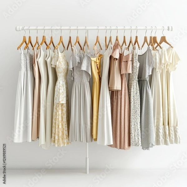 Fototapeta Display of Colorful T-Shirts Hanging on Hangers in a Well-Lit Setting Showcases Various Styles and Hues for Casual Wear and Everyday Comfort