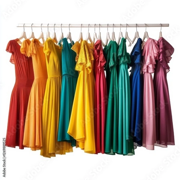 Fototapeta Display of Colorful T-Shirts Hanging on Hangers in a Well-Lit Setting Showcases Various Styles and Hues for Casual Wear and Everyday Comfort
