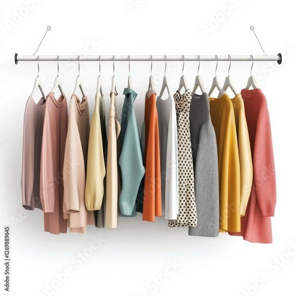 Fototapeta Colorful Assortment of Shirts Displayed on a Rack in a Well-Lit Space, Showcasing a Variety of Styles and Colors for Casual Wear