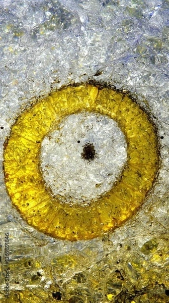 Fototapeta Microscopic gold eye on crystal background, possibly for scientific research or abstract decoration