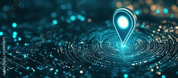 Fototapeta Digital Location Marker On Network Data Map