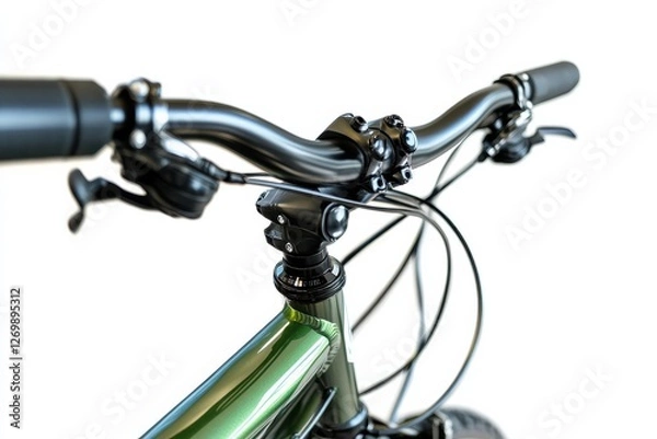 Fototapeta Exploring the intricate design of a mountain bike's handlebars and controls in a sunlit studio isolated on transparent background