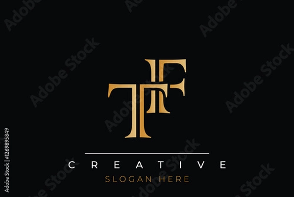 Fototapeta Sophisticated gold TF monogram logo on a sleek black background, ideal for branding, creative design, and luxurious themes.