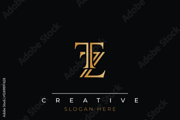 Fototapeta Sophisticated gold TZ monogram logo on a sleek black background, ideal for branding, creative design, and luxurious themes.