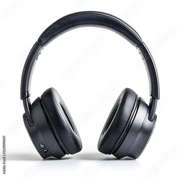 Fototapeta Black wireless headphones designed for comfortable listening and high-quality sound experience